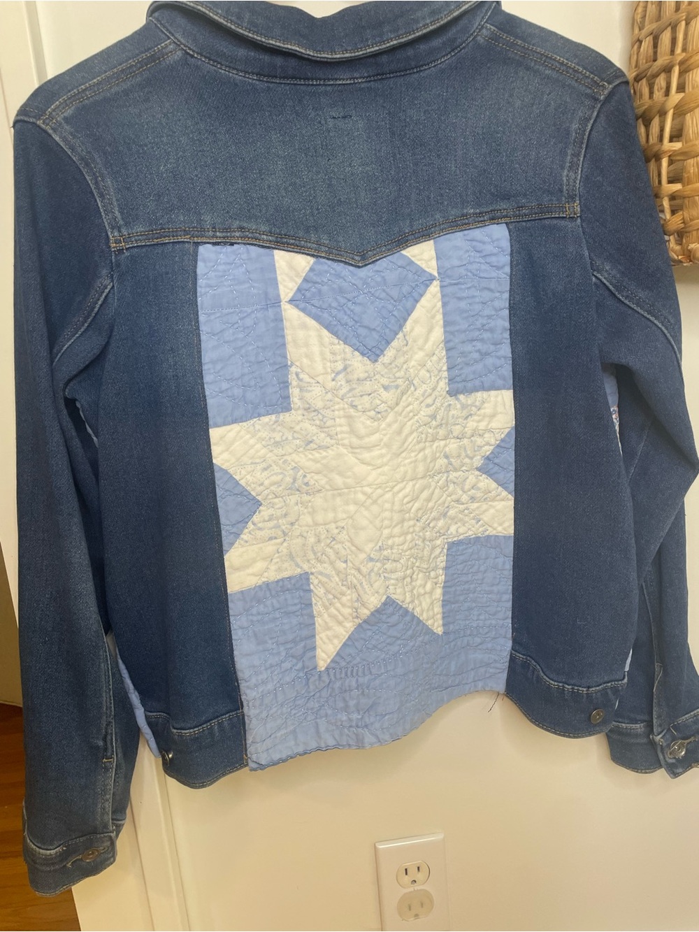 Artisan Handmade Quilt-Front Denim Jacket - Blue & White - Picture 4 of 7
